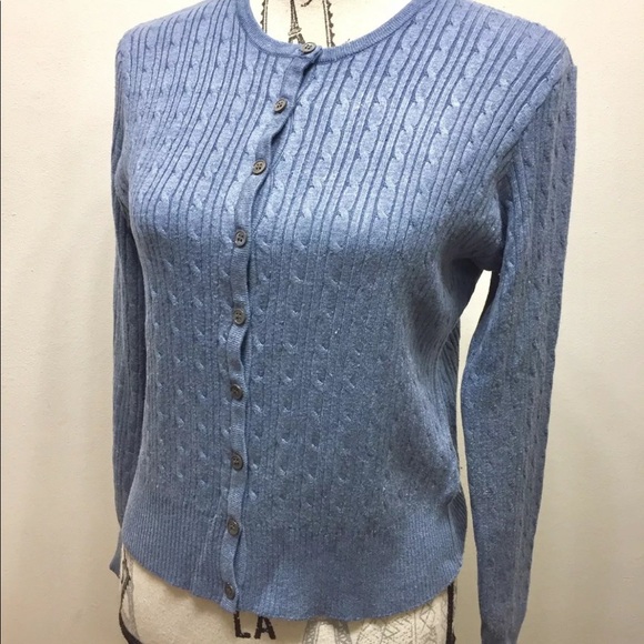 Danier Women Button Down Cardigan Light Cable Knit Medium Denim Blue - Picture 4 of 9